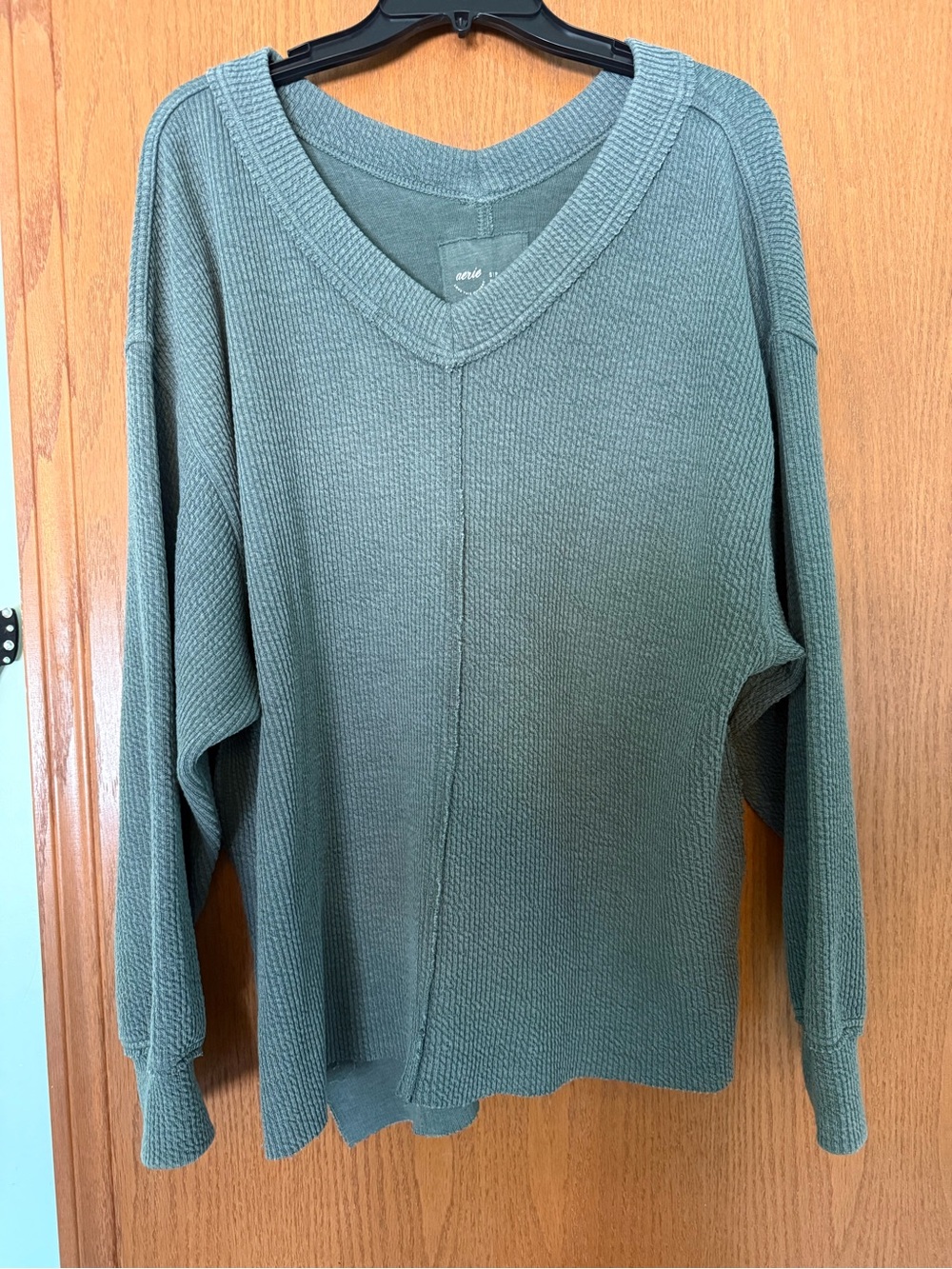 aerie Olive Green Off-the-Shoulder V-Neck Sweater